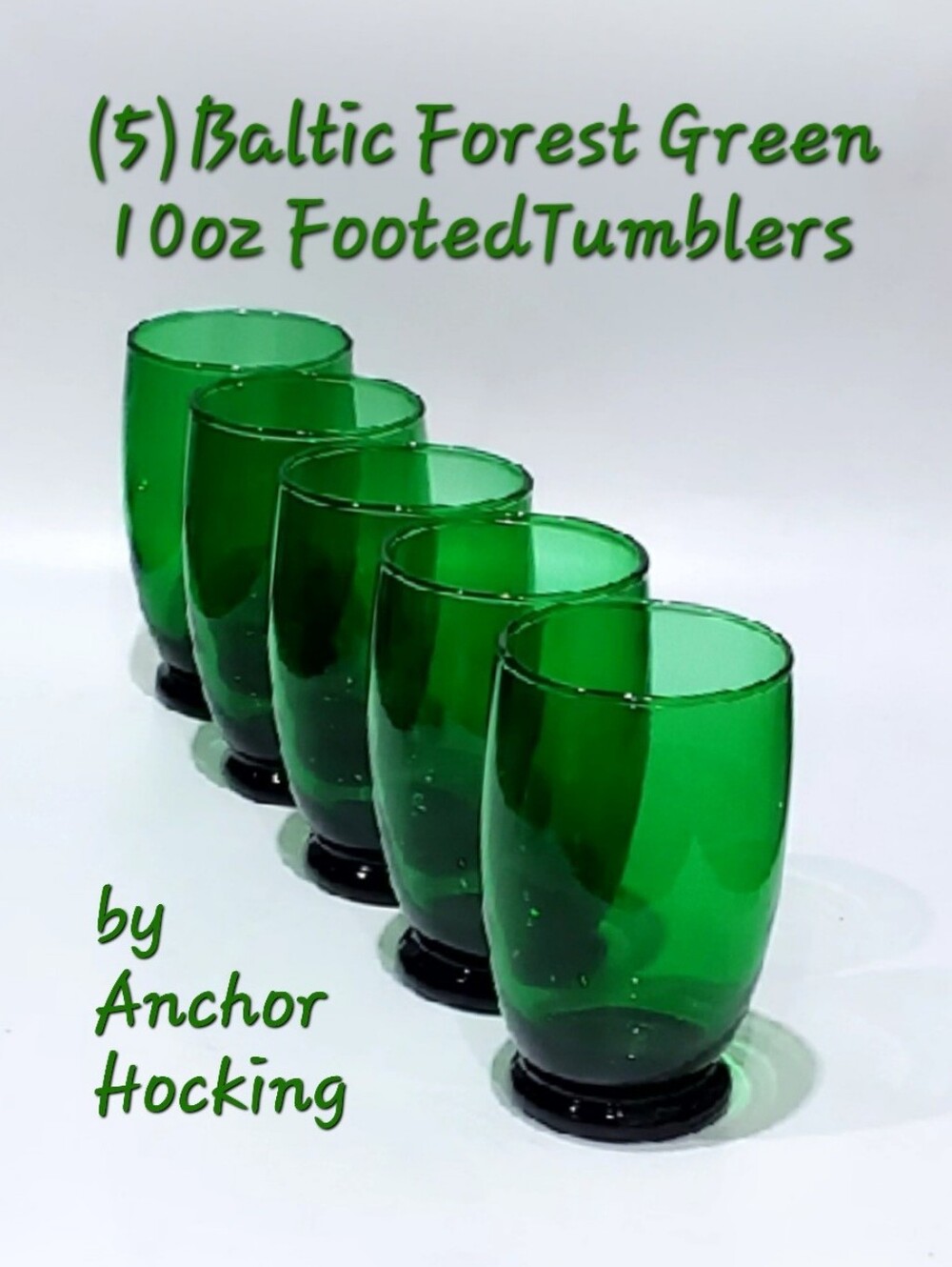 1970s Anchor Hocking 10oz Baltic Forrest Green Footed Tumblers